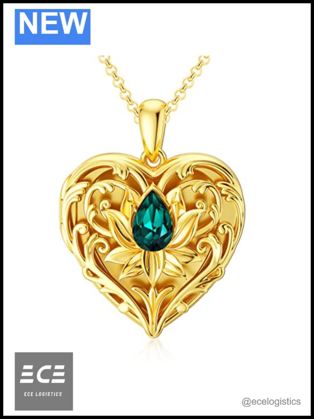 10K Solid Gold Lotus Locket Necklace Gold Plated Silver Chain 18in